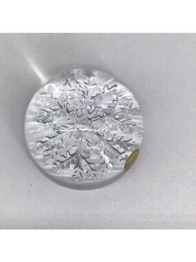 French 1990 Lead Crystal Snowflake Paperweight 24% PbO Signed Cristal France